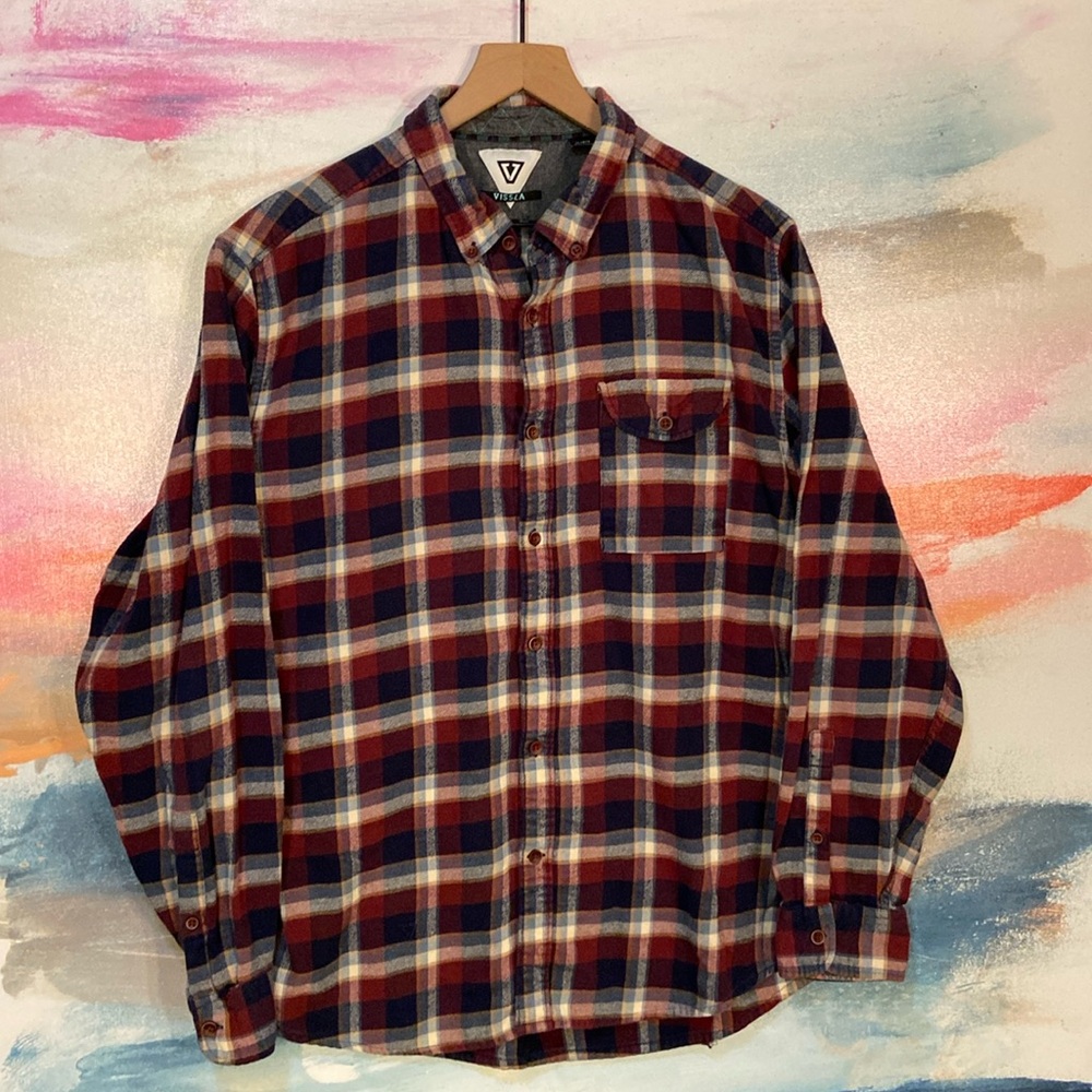 🔥EC🔥VISSLA 100% Cotton Plaid Button Down Collar Flannel Shirt.
